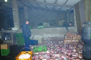  警方現(xiàn)場查獲的大量病死豬肉及“問題”腌臘制品。 沙區(qū)警方供圖