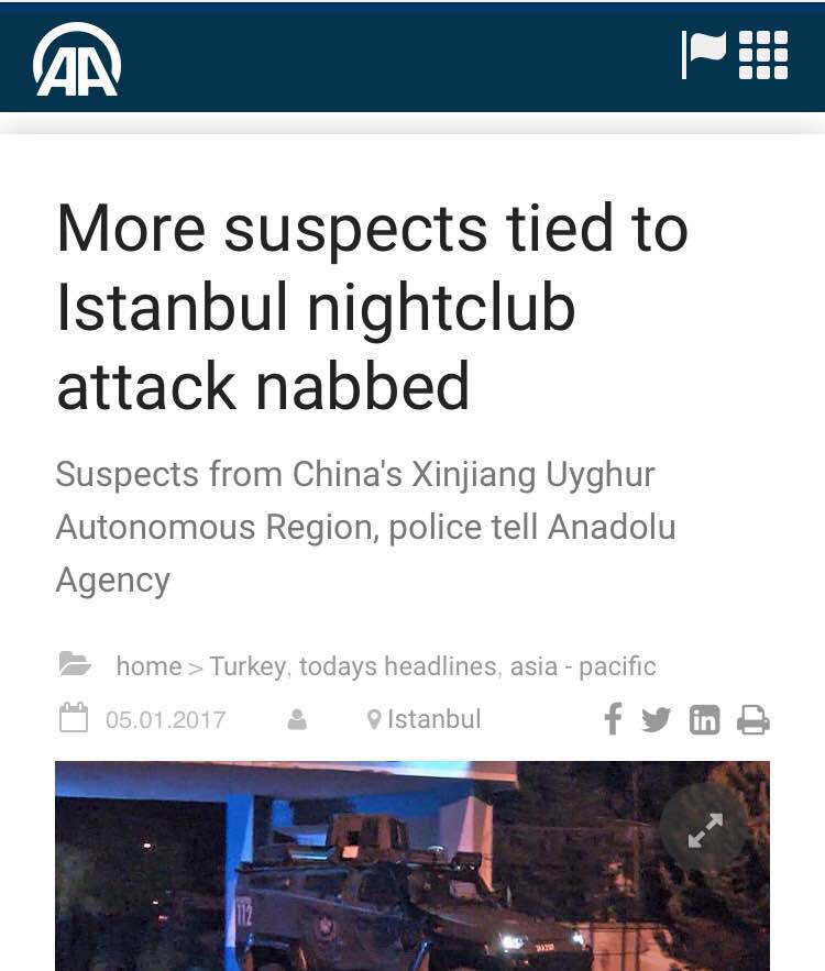 香港東網(wǎng)1月5日晚間報道稱，土耳其伊斯坦布爾元旦恐襲才發(fā)生數(shù)日，西部城市伊茲密爾周四發(fā)生汽車炸彈襲擊，至少11人受傷，當中1人重傷，有目擊者稱現(xiàn)場傳出槍聲，警方證實4人死亡，包括2名行兇者及1名警員和法院職員。事發(fā)后不久，土耳其國營媒體阿納多盧通訊社報道稱，該國警察拘押了幾人，他們是來自中國。