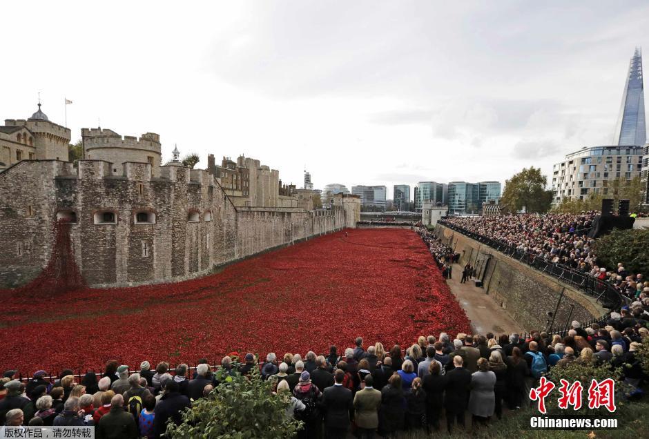 當(dāng)?shù)貢r間2014年11月10日，英國倫敦，倫敦塔周邊“種植”了888246朵陶瓷材質(zhì)的罌粟花，以此紀(jì)