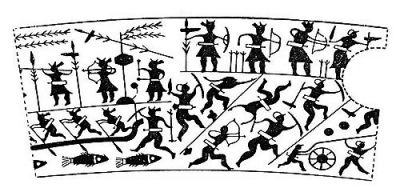 衛(wèi)輝市山彪鎮(zhèn)發(fā)掘出的戰(zhàn)國水陸攻戰(zhàn)紋銅鑒，上面有古人乘舟水戰(zhàn)的場面。