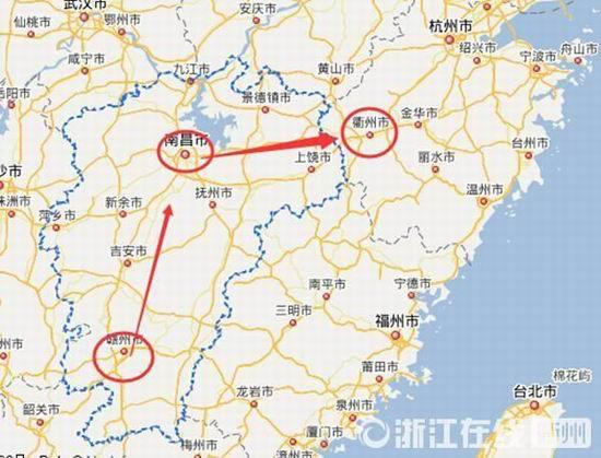 贛州到南昌高速公路400公里左右，南昌到浙江江山高速公路400多公里