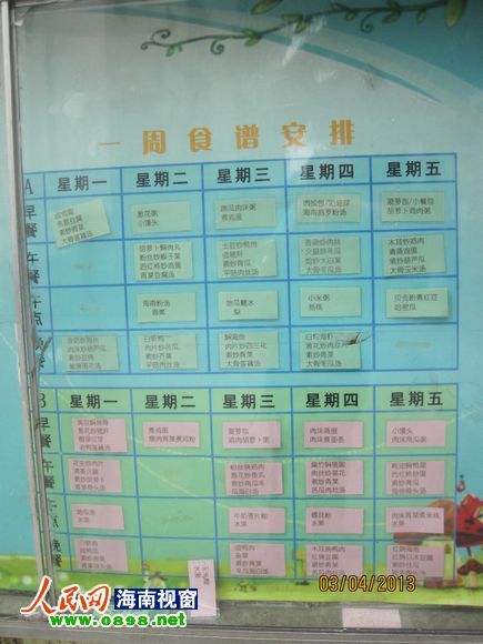 幼兒園公布的食譜，但家長(zhǎng)稱并未真正執(zhí)行